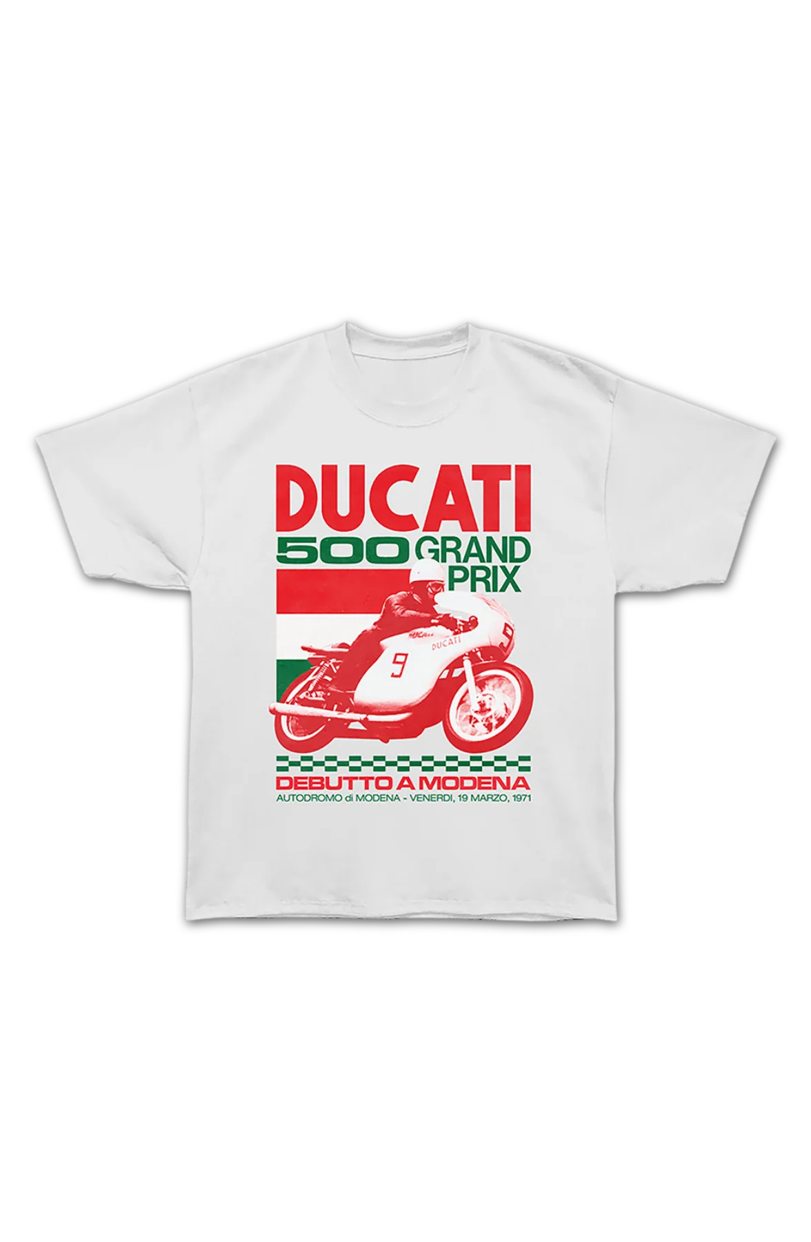 500 Grand Prix Modena 1971 Ducati Oversized T-Shirt - Image 2
