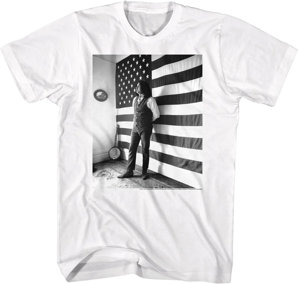 Black & White American Flag Jerry Garcia T-Shirt