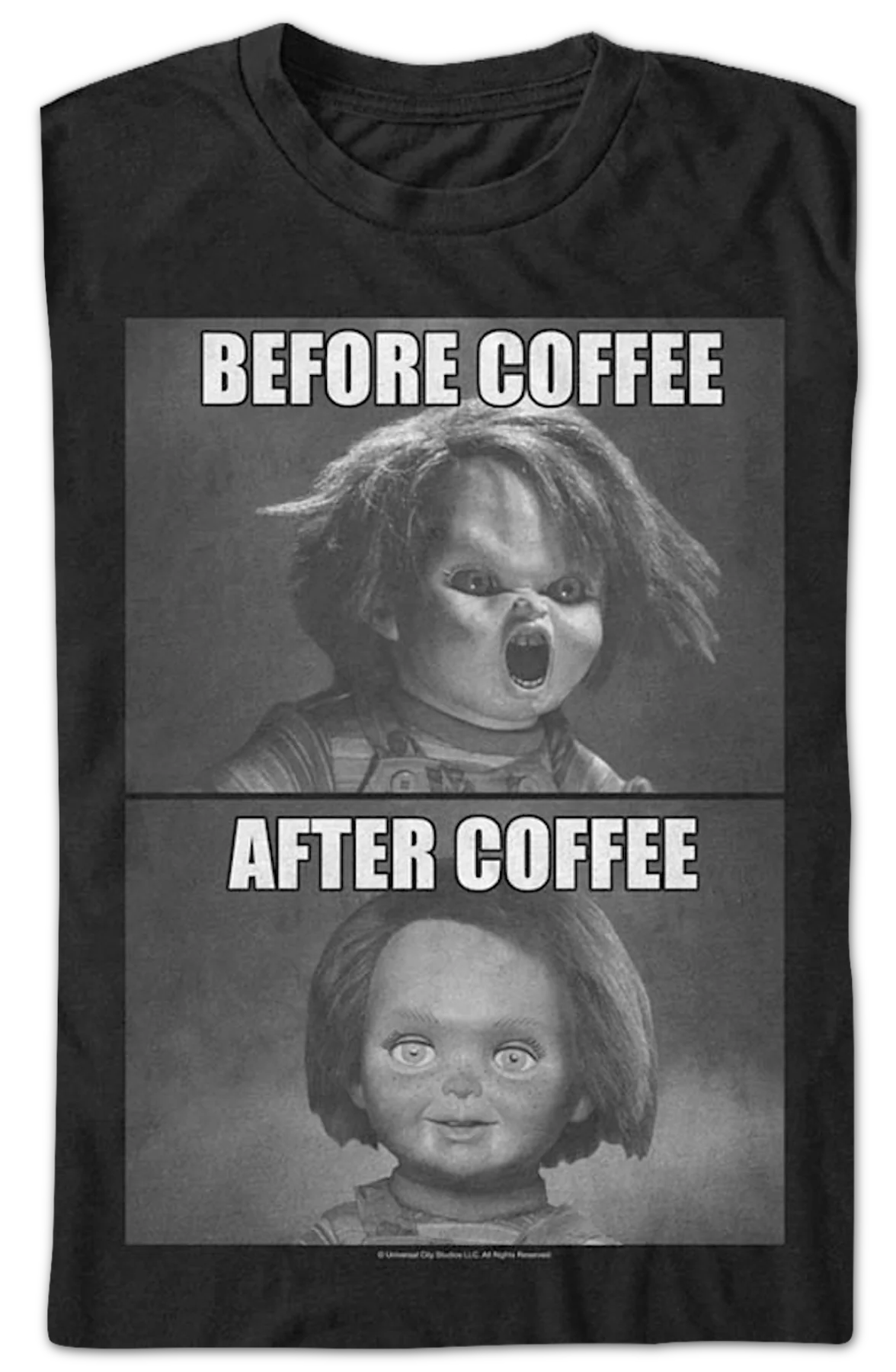 Chucky Before And After Coffee Child's Play T-Shirt - Image 2
