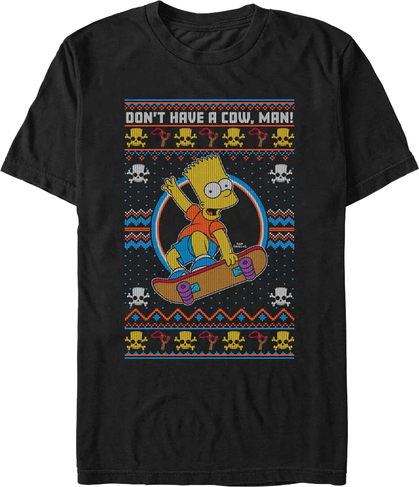 Don't Have A Cow Faux Ugly Christmas Sweater Simpsons T-Shirt