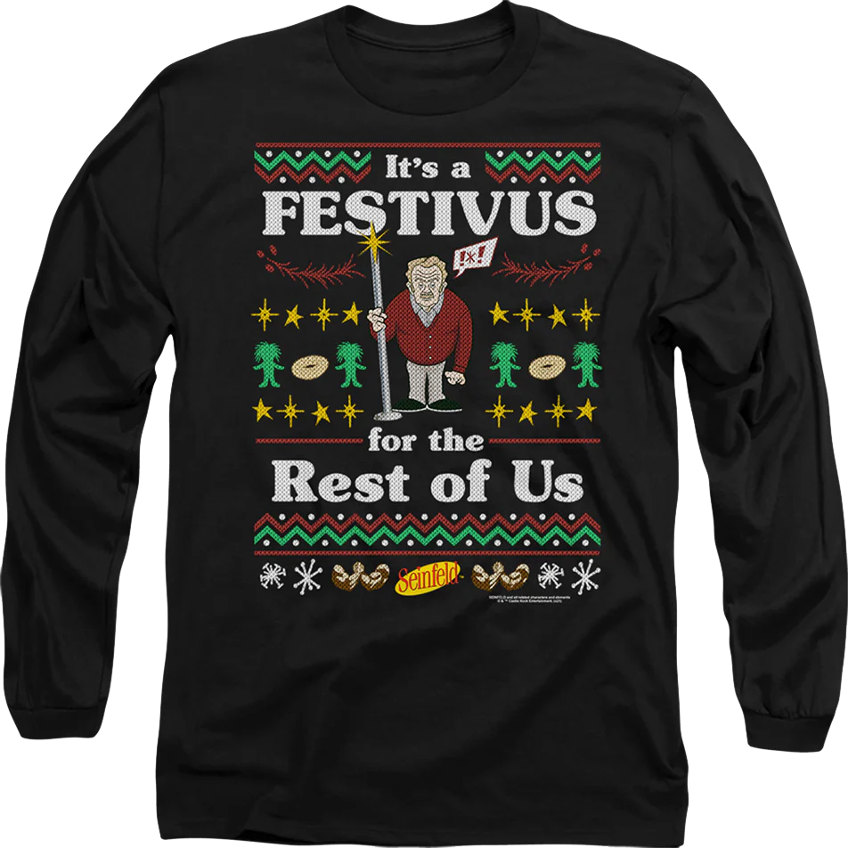 Faux Ugly Festivus Sweater Seinfeld Long Sleeve Shirt