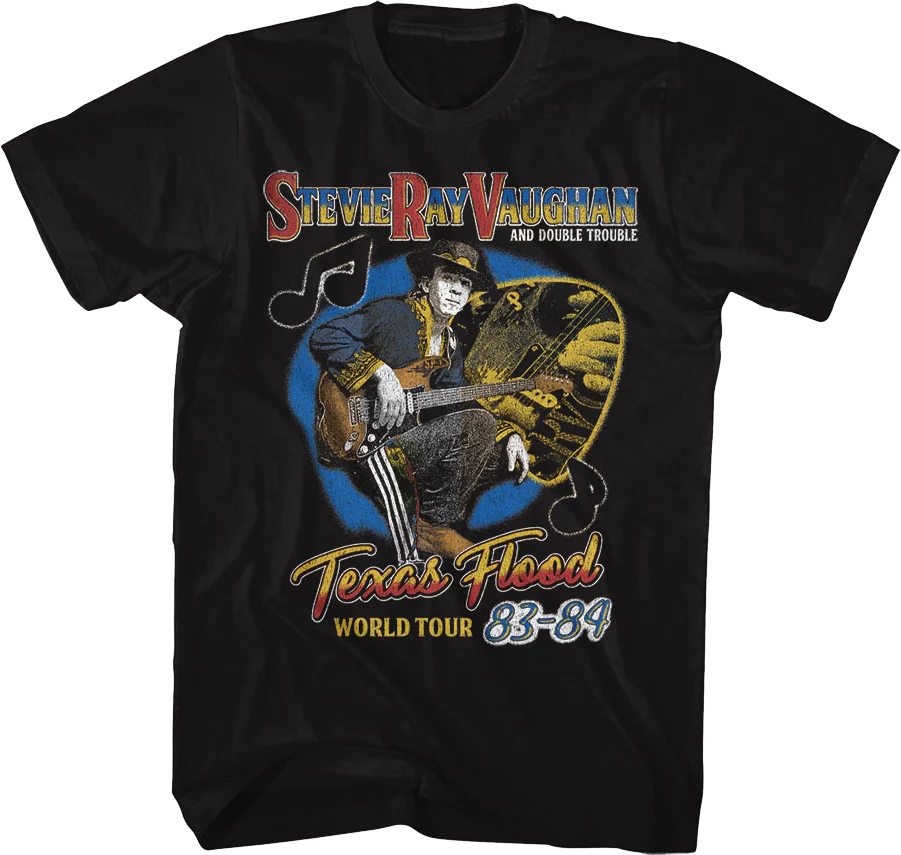 Front & Back Texas Flood World Tour Stevie Ray Vaughan T-Shirt