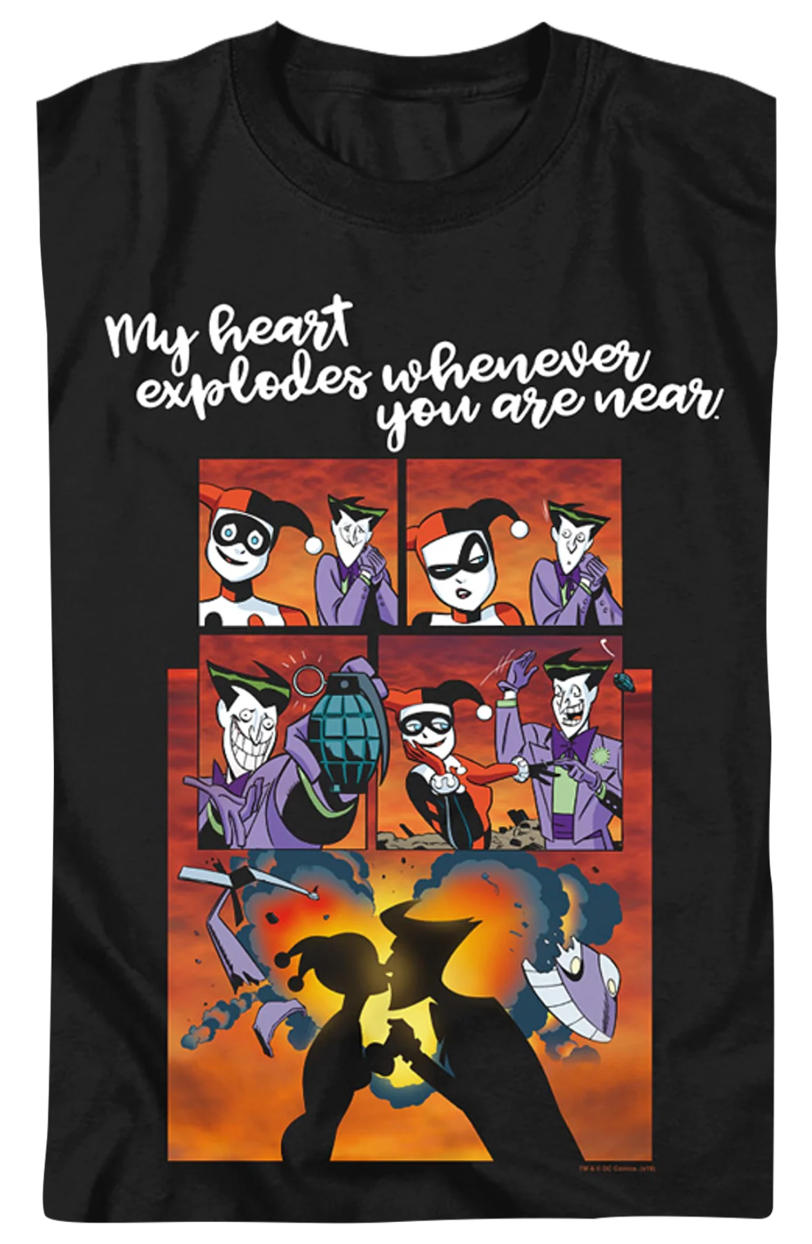 Harley Quinn And The Joker Heart Explodes DC Comics T-Shirt - Image 2