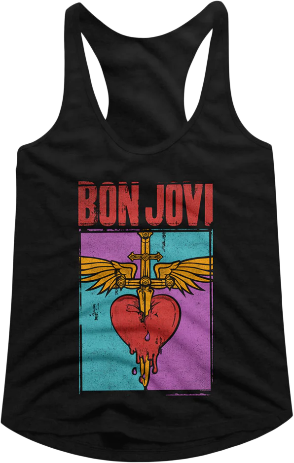 Ladies Distressed Logo Bon Jovi Racerback Tank Top