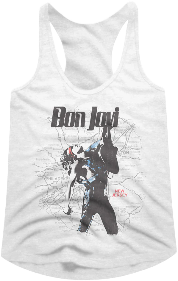 Ladies New Jersey Map Bon Jovi Racerback Tank Top