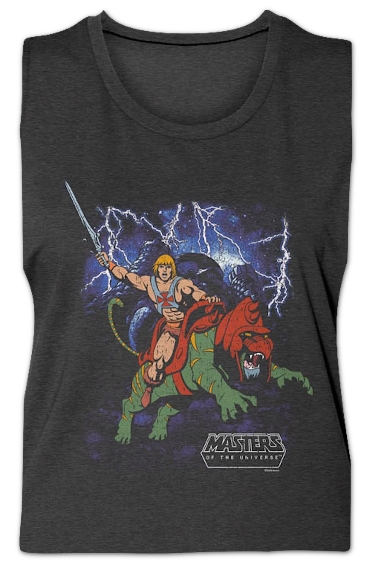 Ladies Vintage He-Man & Battle Cat Poster MOTU Muscle Tank Top - Image 2