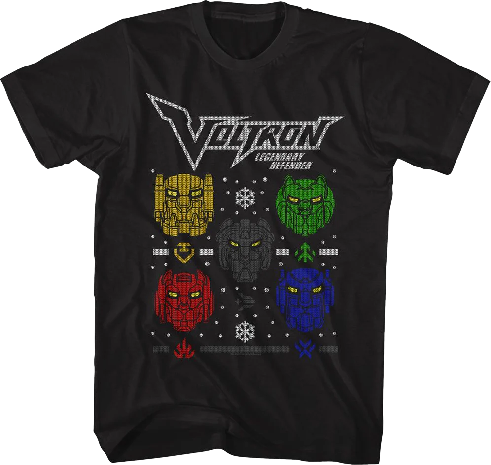 Lion Heads Faux Ugly Christmas Sweater Voltron T-Shirt