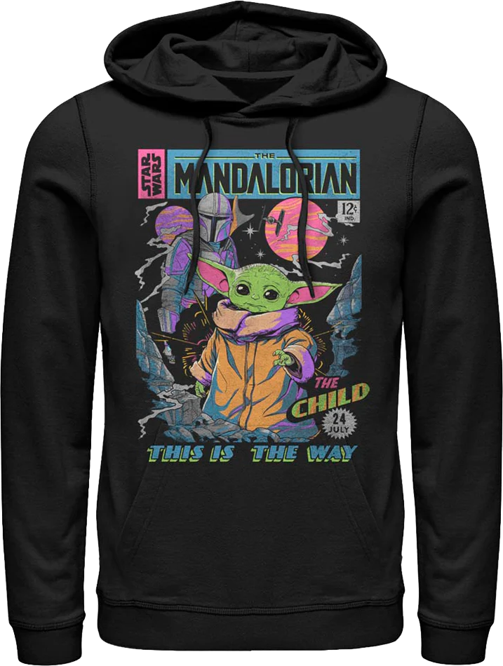 Neon Mandalorian Comic Book Cover Star Wars Hoodie