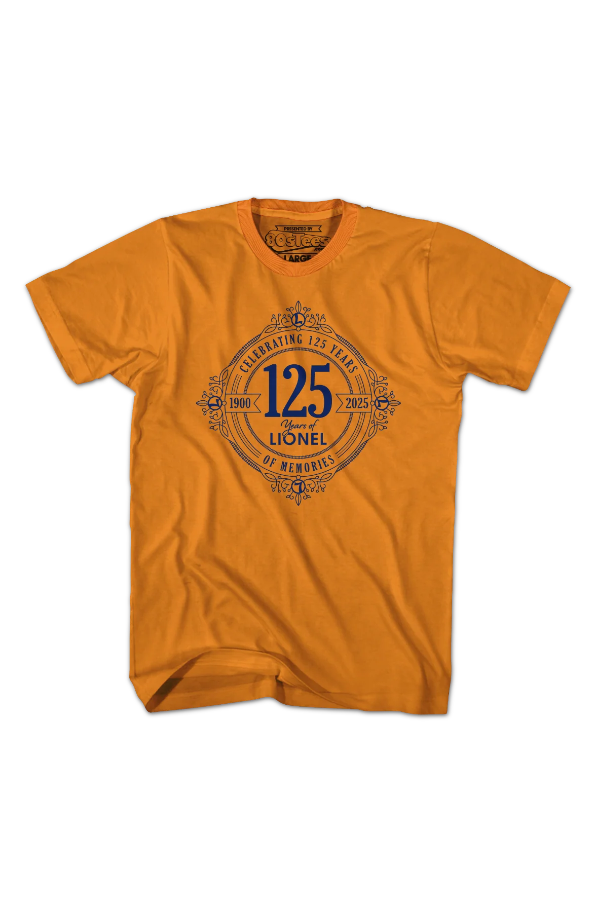 Orange Celebrating 125 Years Of Memories Lionel Trains T-Shirt - Image 2
