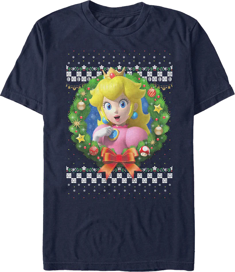 Princess Peach Christmas Wreath Super Mario Bros. T-Shirt