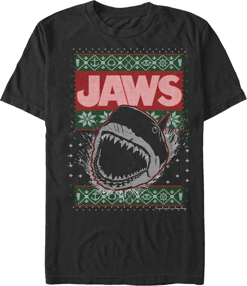 Shark Attack Faux Ugly Christmas Sweater Jaws T-Shirt