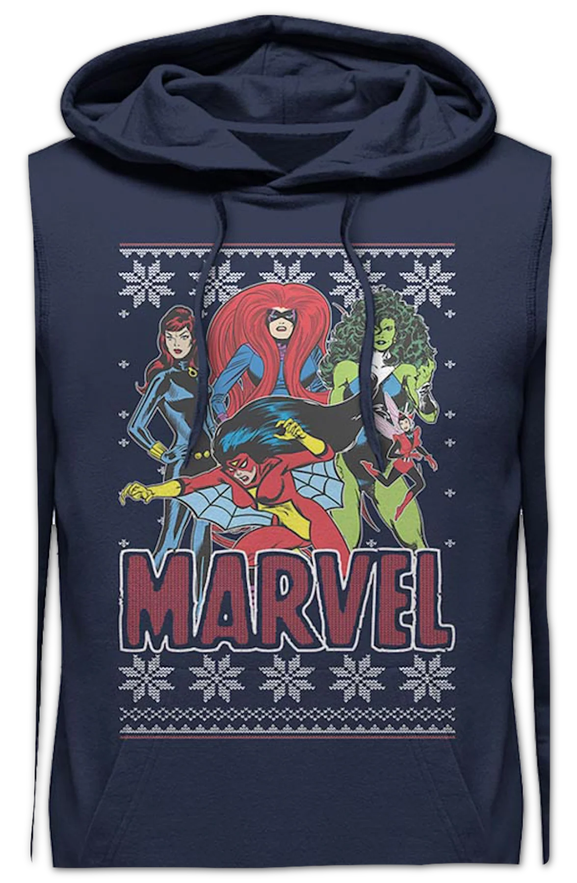 Super Heroines Faux Ugly Christmas Sweater Marvel Comics Hoodie - Image 2