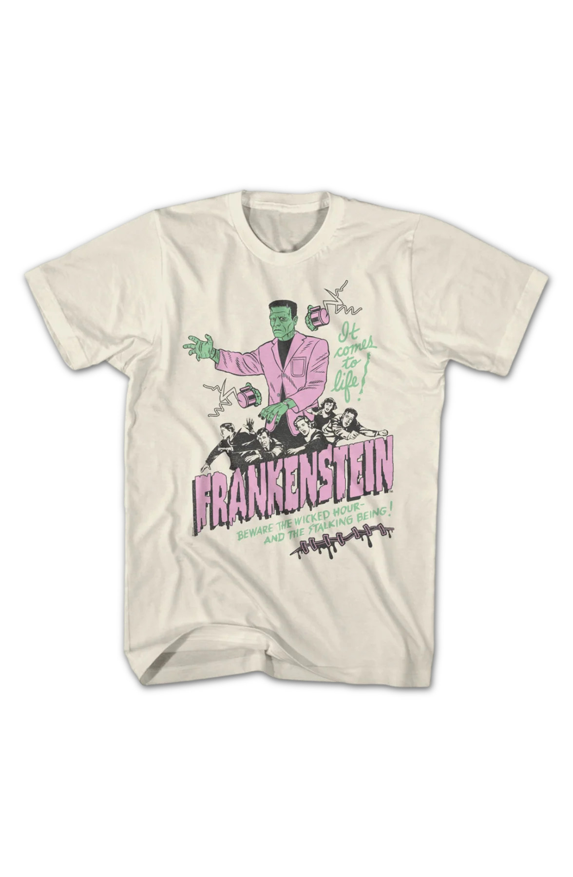 Vintage It Comes To Life Illustration Frankenstein T-Shirt - Image 2