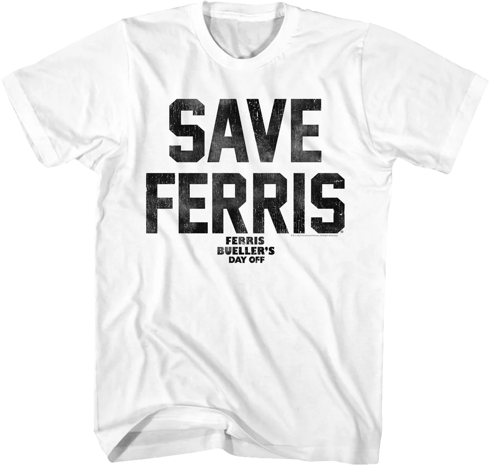 White Distressed Save Ferris Bueller T-Shirt