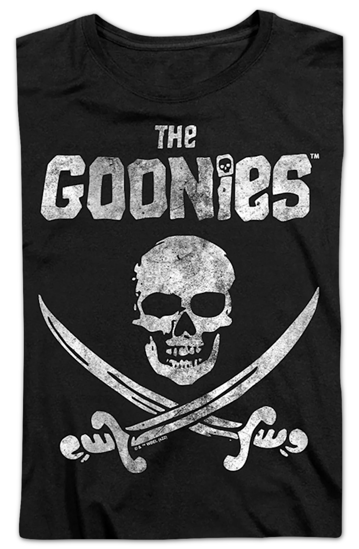 Womens Black Vintage Skull & Crossed Swords Goonies Shirt - Image 2