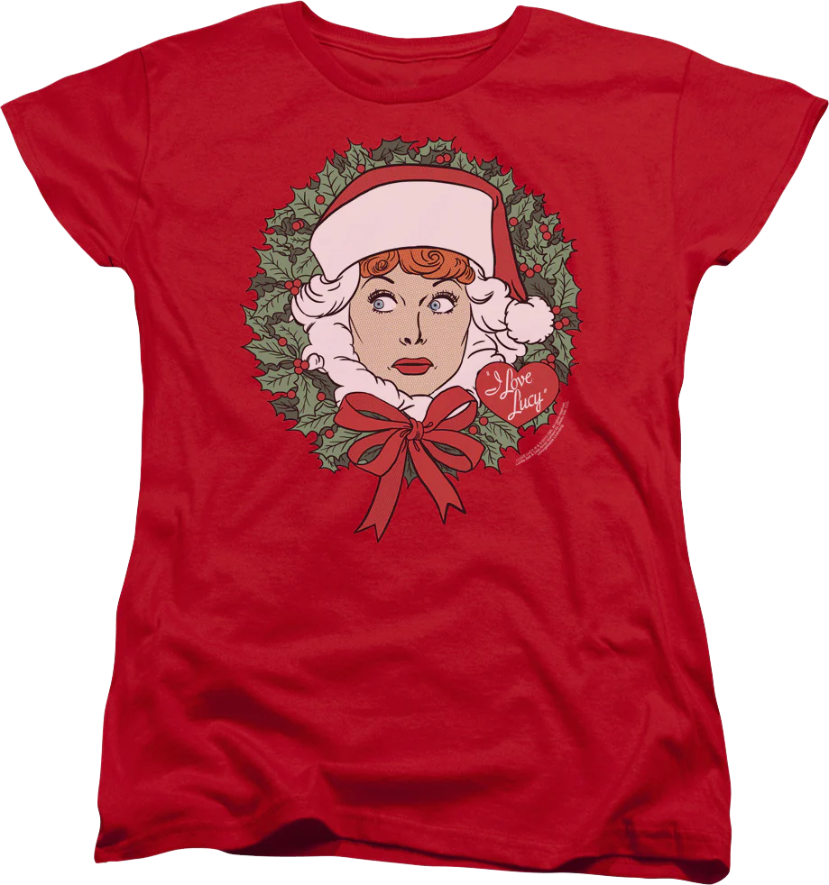 Womens Christmas Wreath I Love Lucy Shirt