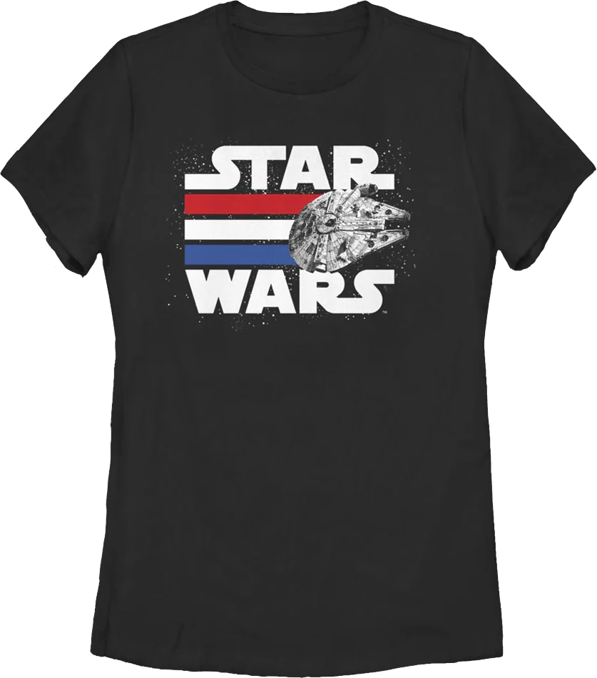 Womens Millennium Falcon Red White Blue Stripes Star Wars Shirt