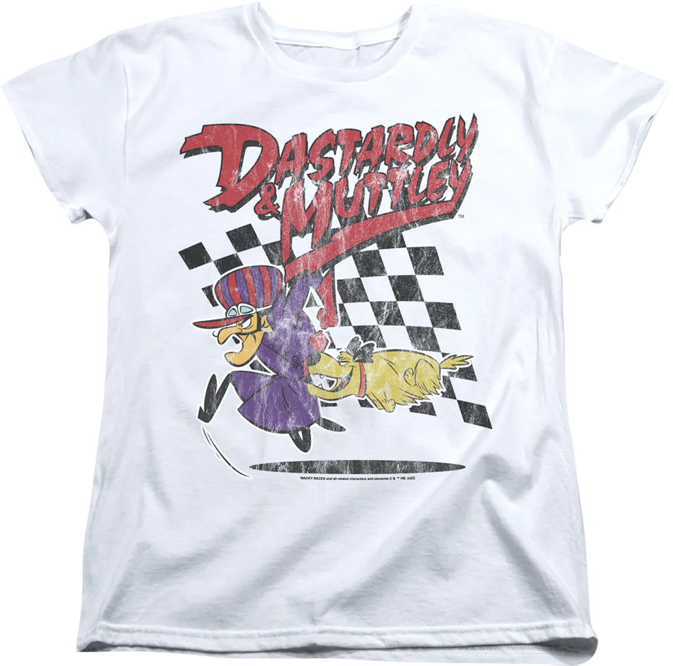 Womens Vintage White Dastardly & Muttley Wacky Races Shirt